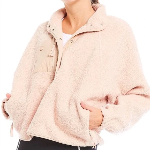 Free People Jackets & Blazers - NWT Free People Movement Pale Pink Canvas Hit The Slopes Fleece Snap Jacket L